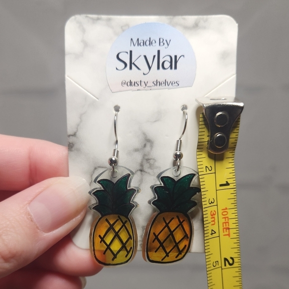 Handmade Shrinking Plastic Pineapple Dangle Earrings - Picture 5 of 5